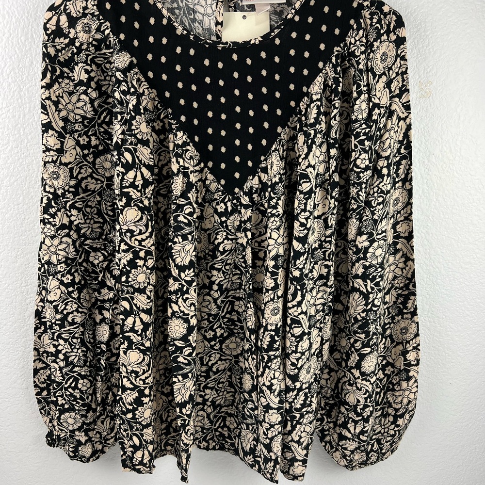 Floral Black and Cream Women's Top